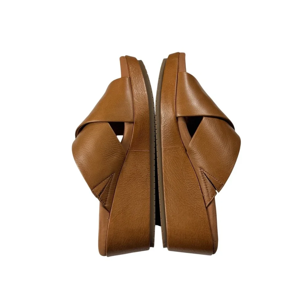 Gentle Souls Mikenzie Wedge Sandals Womens 9.5 Cognac Leather X-Strap